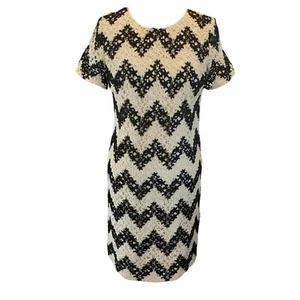 Talbots Size 8P Crochet Floral Chevron Shift Dress Black Offwhite Boho Petite - Picture 1 of 9