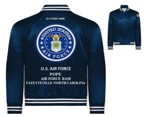 POPE AIR FORCE BASE*FAYETTEVILLE-NC*USAF*EMBROIDERED SATIN JACKET(BACK ONLY) - Picture 1 of 12