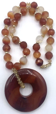 Collar de cuentas facetadas de cornalina de oro de 14k colgante redondo grande Zoe B citrino 16" Foto 1 de 4