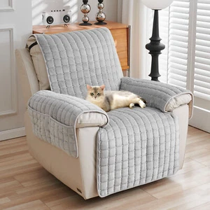 Quilted Stretch Recliner Cover Chair Protector w/ Storage Pockets Elastic Straps - Picture 1 of 40