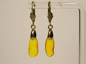Baltic Amber Dangle Drop Earrings Brown Cognac Transparent Natural Stone 5931 - Picture 1 of 9