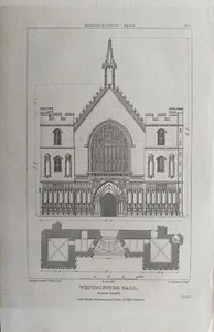 Impresión antigua de 1838: Westminster Hall, frente norte, Londres después de Pugin - Imagen 1 de 2