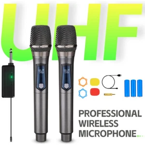 UHF Wireless Microphone Metal Professional Dual Channel Handheld Mics Party UK - Picture 1 of 10