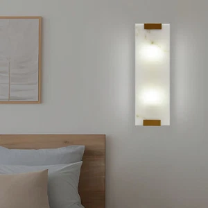 Rectangular G9 Light Wall Lamp Hand-Carved Alabaster Sconce Bedroom Kitchen US - Picture 1 of 12