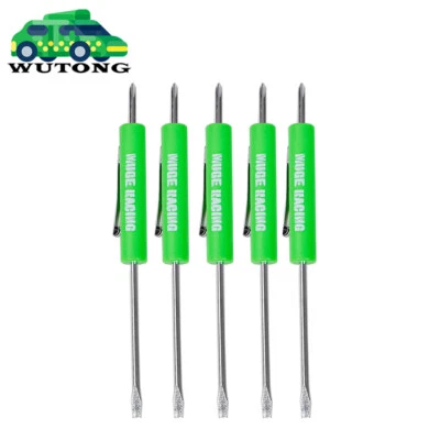 5pcs Mini Pocket Screwdriver Phillips & Flat Head Tip with Magnet and Clip Green - Image 1 of 4