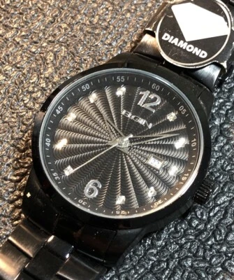 Reloj Elgin Hombre Diamante Exhibición Modelo Sin Movimiento 46mm Negro Para Piezas Foto 1 de 4