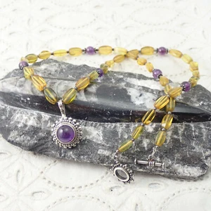 Fine Amethyst Amber Sterling Silver Pendant 20" Necklace Signed ZIV Weighs 19g - Picture 1 of 9