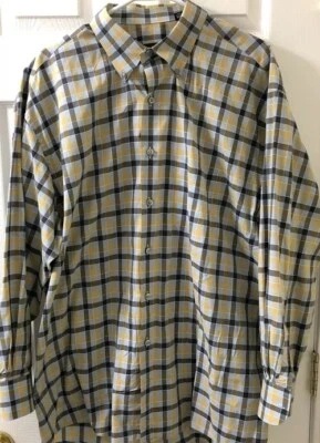 Tom James Casual Plaid Long Sleeve Button Down Shirt XL Yellow Blue 100% Cotton - Image 1 of 4
