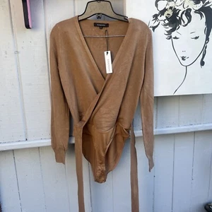 Olivaceous Brown Faux Wrap Bodysuit V-Neckline NWT Size L - Picture 1 of 14