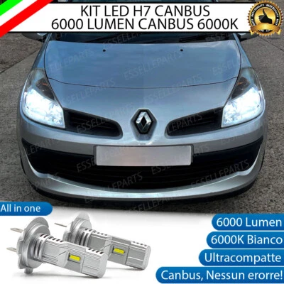 KIT LED H7 PER RENAULT CLIO MK3 III 6000K BIANCO 6000 LUMEN CANBUS ANABBAGLIANTI - Immagine 1 di 4