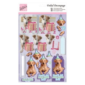 Anita's Foiled Decoupage - Perros de fiesta para tarjetas y manualidades