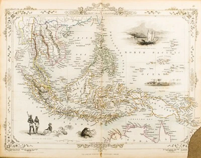 MAPA RAPKIN TALLIS ORIGINAL DE LAS ISLAS DEL ARCHIPIÉLAGO MALAYO 1851 11x14 WM68 Foto 1 de 3