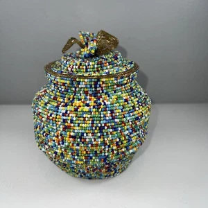 Afrikanischer Perlen Korb mit Deckel Schmuckkästchen Glas Vase - Bild 1 von 12