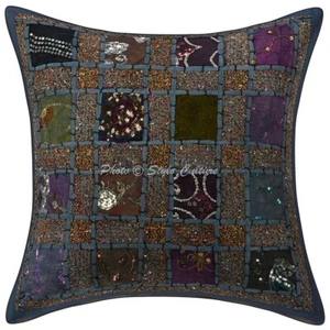 Patchwork Cushion Cover Indian Sofa Cover Ethnic Decorative Bohemian Home Decor - Picture 1 of 5