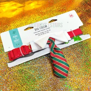 CHRISTMAS NECKTIE DOG COLLAR XS S M L elf candy cane striped tie adjustable cute - Picture 1 of 28