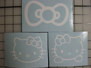 Three WHITE Hello Kitty Vinyl Decal Car Window Bumper Sticker Bow JDM iPad Cat - Picture 1 of 1