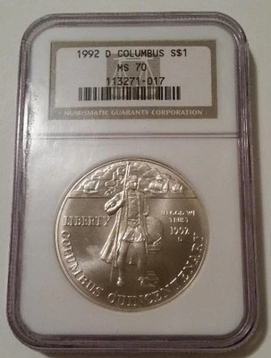 NGC 1992 D Columbus Commemorative Silver Dollar MS70* - Image 1 of 2
