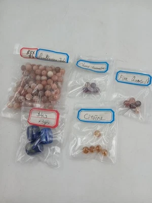 Gemstone Beads Cabochons Lot Jewelry Making Plum Blossom Jade Citrine Tourmaline - Image 1 of 4