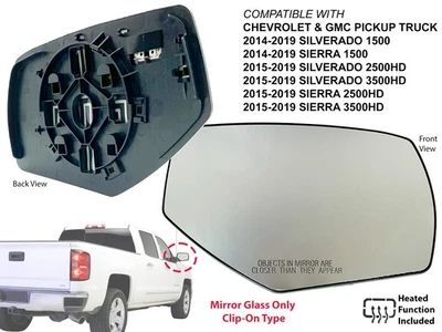 Espejo de vidrio para camioneta Silverado Sierra GMC 2014-2019 lado térmico del pasajero Foto 1 de 4