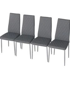 4 Faux Leather Dining Chairs, High Back Padded Dining Room Kitchen Chair Set NEW - Picture 1 of 6