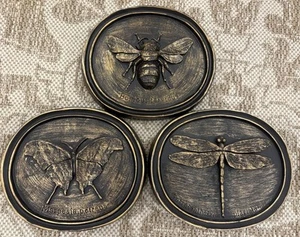 Set of 3 House Parts Inc. Entomology Series Bronze Oval Wall Plaques Decor Bees - Picture 1 of 21