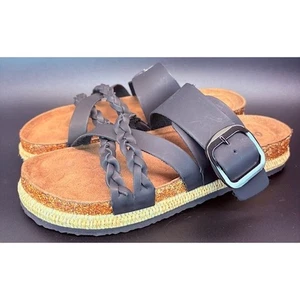 Ontwoods Black Braided Strap Sandals Platform Buckle Cork Accent womens size 10 - Picture 1 of 9
