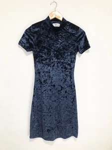 Abito M&S x Alexa Chung in velluto taglia UK 6 blu navy aderente elasticizzato finto collo - Foto 1 di 7