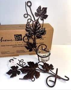 Vintage Home Interiors 12” Metal Wall Sconces Bronze WITH CUPS Grape Leaf NEW! - Picture 1 of 6