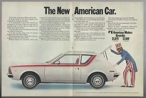 1970 AMC GREMLIN 2-page advertisement white car with Uncle Sam print ad yellowed - Picture 1 of 3