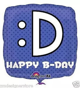 :) Lámina de mensajes de texto de sonrisa de feliz cumpleaños 18" cuadrado XLargo globo para fiesta de helio - Imagen 1 de 1
