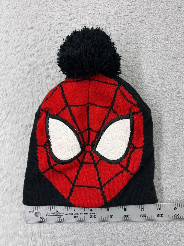 Gorro Spiderman Toque Juvenil Rojo Negro Tejido Bordado Mezcla Acrílico Pom de Esquí Foto 1 de 4