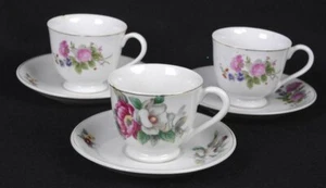 (3) Vintage White & Pink Rose Magnolia DEMITASSE CUPS SAUCERS Japan 2.25"D - Picture 1 of 4