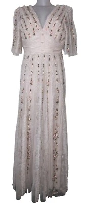 Maxi Vestido Babydoll Mac Duggal Talla 8 Para Mujer Rosa Rubor Floral Encaje Bordado Foto 1 de 3