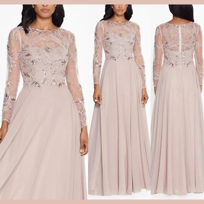 Novo com etiquetas $319 Xscape [ 20W] Vestido Mason Boat-Neck Chiffon Fit & Flare Taupe #S1793 - Imagem 1 de 4