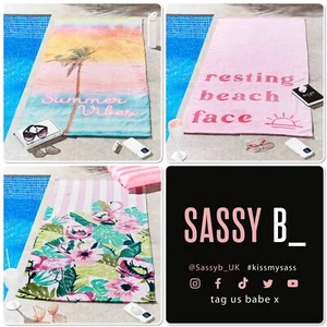 Sassy B Summer Vibes, Tropical Flamingo Or Resting Beach Face Beach Towel Range - Picture 1 of 25