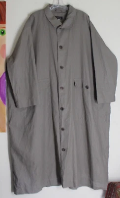 RARE NEW Eskandar 1 2X 3 NATURAL GRAY LINEN Oversized 50"Long Rain Coat Jacket  - Image 1 of 4
