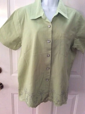 Quacker Factory short sleeved jacket Cotton/Spandex S/sleeve Lime green size L - Image 1 of 4