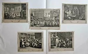 1806 5 x Grabados Hogarth Industrious Idle 'Prentice Cook Ed. Antiguo - Imagen 1 de 12