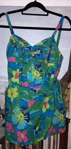 Vintage 1950s Kahala Hawaiian Floral Sarong Romper Swim Playsuit Swimsuit S/M - Picture 1 of 7