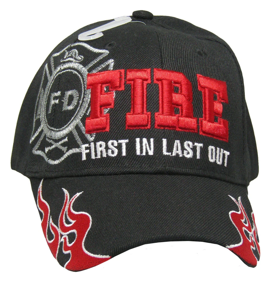 Fire Department Dept Red Emblem Black Plain 3d Embroidered Cap Hat Cap655bk