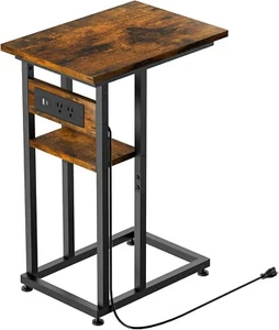 Side Table with Charging Station, C-Shape End Table with Dual USB-C Ports and Ou - Picture 1 of 7