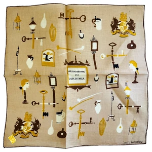 Vintage Linen Handkerchief Williamsburg Virginia Kimball Tag Emily Whaley READ - Picture 1 of 11