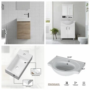 18"/24" Bathroom Vanity With Sink Ceramic Basin Modern Cabinet Vessel Combo - Picture 1 of 34