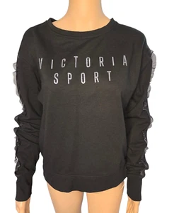 Victoria's Secret black SPORT women XS long sleeve glitter lettering ruffled - Picture 1 of 8