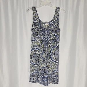 Soma Blue Green White Paisley Print Sleeveless Dress Size Large Pockets - Picture 1 of 5