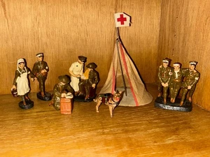 Original Elastolin Germany Pre-WW2 Red Cross Tent, Nurses, Wounded & Medical Dog - Picture 1 of 18