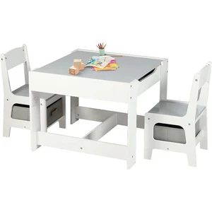 Kids Wood Table & 2 Chairs Set 3 in 1 Children Activity Table Toddler Furniture - Picture 1 of 9