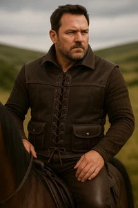 Men's Vintage Brown Leather Warrior Vest Laced Front LARP & Cosplay Warriors - Picture 1 of 2