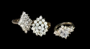 Lot of 3 Vintage Cocktail Statement Rings Size 6 – Crystal Cluster Glam Jewelry - Bild 1 von 8