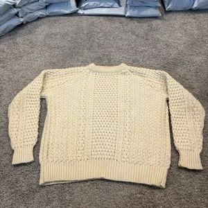 Vintage Donegal Knitwear Hand Loomed Ireland Wool Pullover Sweater Mens 42 Ivory - Picture 1 of 9